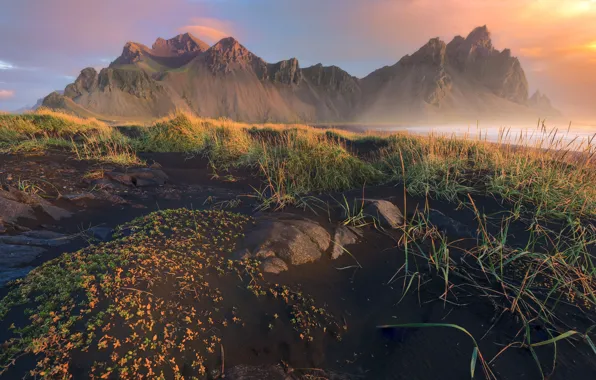 Картинка песок, горы, берег, Исландия