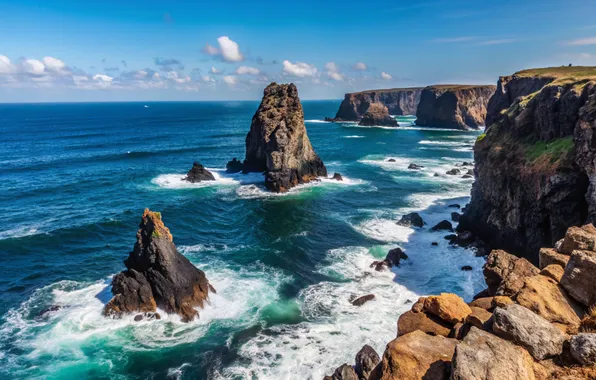 Море, волны, тучи, скалы, берег, waves, sea, ocean