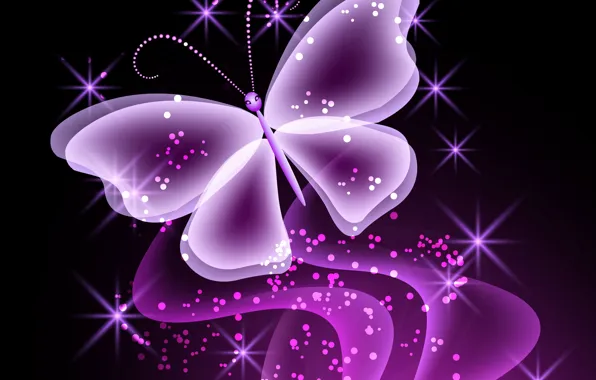Картинка бабочка, abstract, butterfly, glow, neon, purple, sparkle, неоновая
