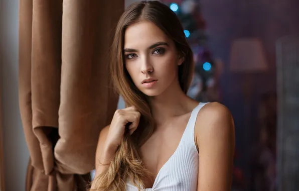 Model, White Top, Victoria Lukina, Sensual Gaze