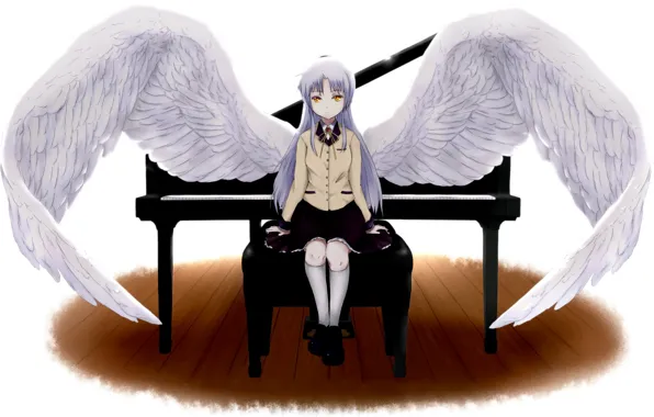 Картинка крылья, пианино, angel beats!, ангельские ритмы