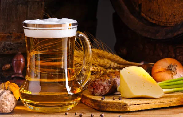 Пшеница, пиво, сыр, лук, колбаса, специи, Cheese, sausage