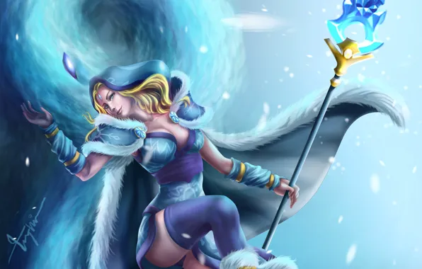 Картинка девушка, арт, посох, вьюга, Crystal Maiden, Dota 2, Rylai, Azaggon