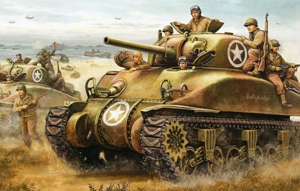 Картинка рисунок, нормандия, танки, высадка, sherman, Operation Torch, Flames of War