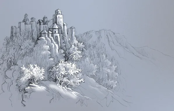Graphics, hill, castle, drawing, Fortress