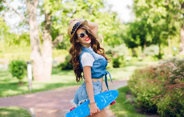 Girl, shorts, hat, beautiful, model, cute, sunglasses, denim