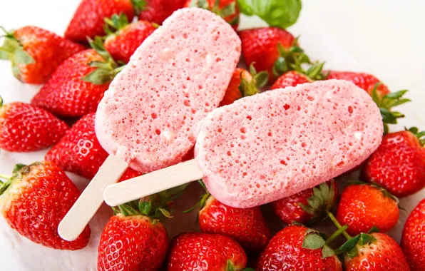 Лето, клубника, ягода, мороженое, десерт, сладкое, strawberry, dessert