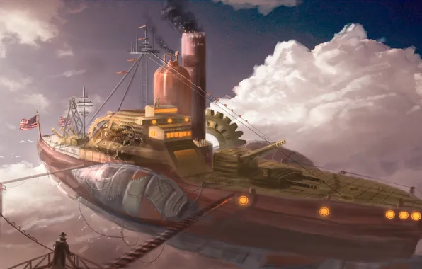 Небо, дирижабль, airship, steampunk