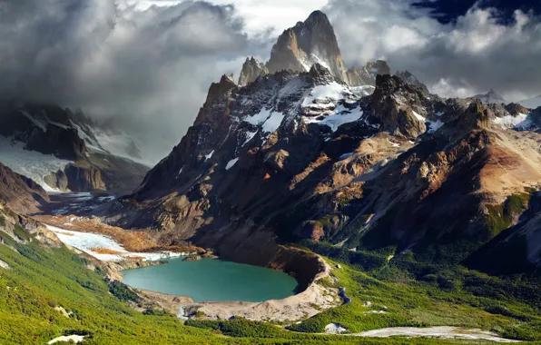 Горы, озеро, панорама, ущелье, Аргентина, Patagonia