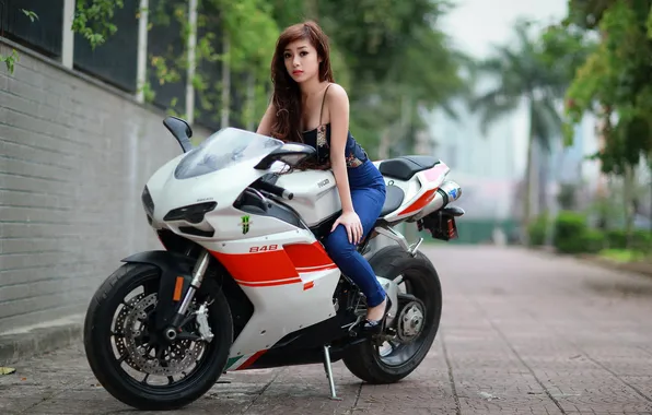 Картинка девушка, мотоцикл, азиатка, Ducati, superbike