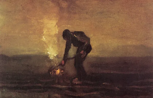 Картинка Винсент ван Гог, мужчина и костёр, Peasant Burning Weeds