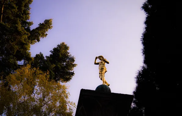 Sky, Autumn, Golden, Stuttgart, Trees, Statue, Pillar