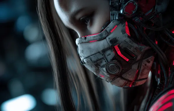 Девушка, маска, киберпанк, science fiction, cyberpunk, women, mask, научная фантастика