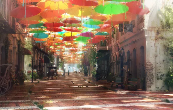 Картинка город, улица, зонтики, Street of Dreams