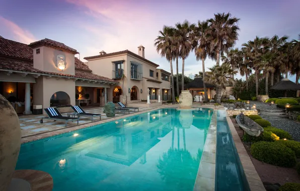 Пальмы, вилла, вечер, бассейн, Spain, Marbella, Luxury Villa, Villa Las-Artes