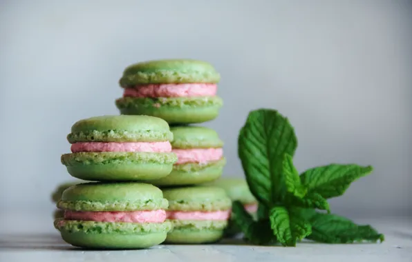 Еда, печенье, мята, десерт, выпечка, macaron