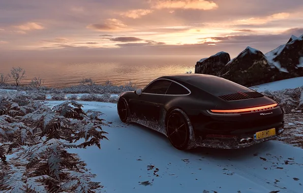 HDR, 911, Porsche, Clouds, Winter, Snow, Game, Ocean