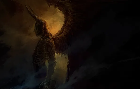 Картинка тьма, крылья, демон, арт, рога