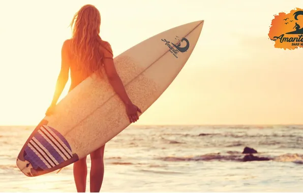 Logo, amante, Garota, surfista