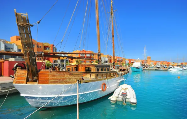 Город, пристань, лодки, Egipt, Hurghada