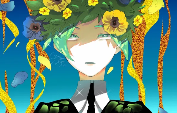 Взгляд, девушка, цветы, Houseki no Kuni, Страна Самоцветов