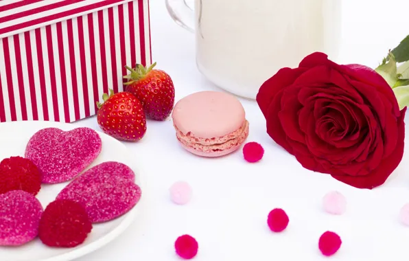 Роза, Pink, сердечки, rose, romantic, мармелад, sweets