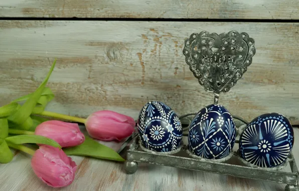 Цветы, праздник, яйца, пасха, тюльпаны, сердечко