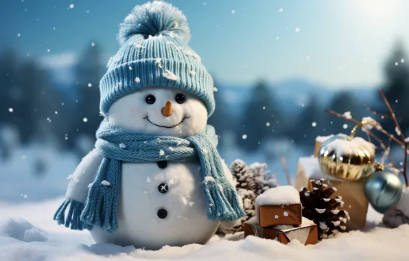 Зима, снег, Новый Год, Рождество, снеговик, happy, Christmas, night