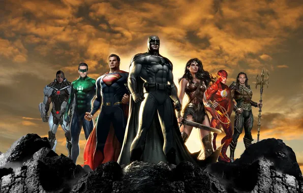 Картинка Batman, art, Superman, Cyborg, Flash, Aquaman, Justice League, Green lantern