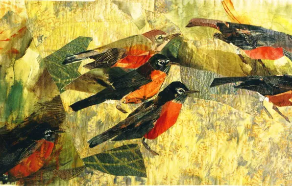 Птицы, мозаика, настроение, картина, Joan Colvin
