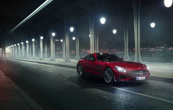Mercedes-Benz, Red, Car, Front, AMG, Night