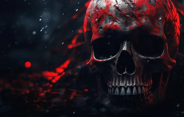 Череп, зубы, skull, digital art, bones, blurred, teeth, blurry background