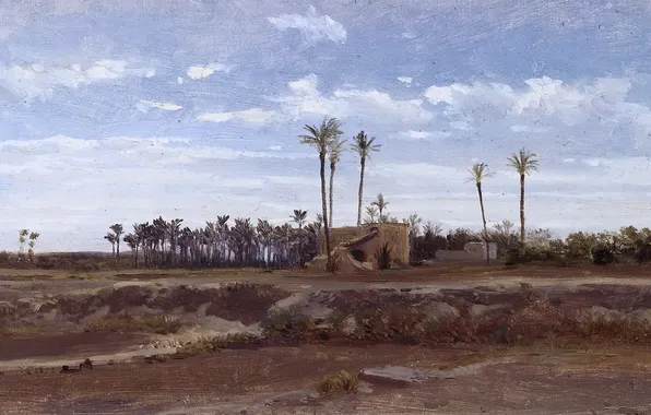 Деревья, пейзаж, картина, Карлос де Хаэс, Пальмовый Лес в Эльче