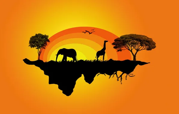 Картинка деревья, желтый, остров, вектор, Африка
