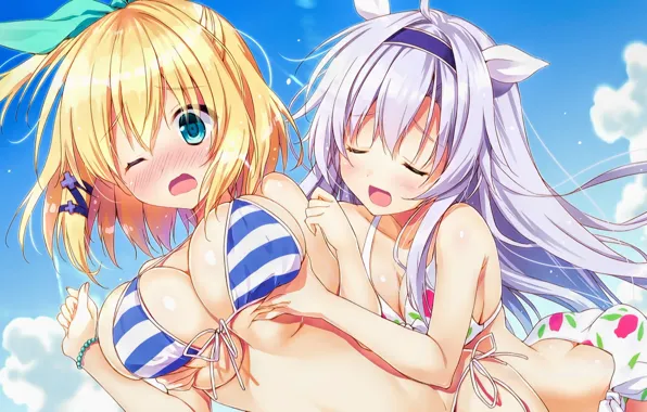 Kawaii, happy, sea, boobs, big, breast, anime, pretty