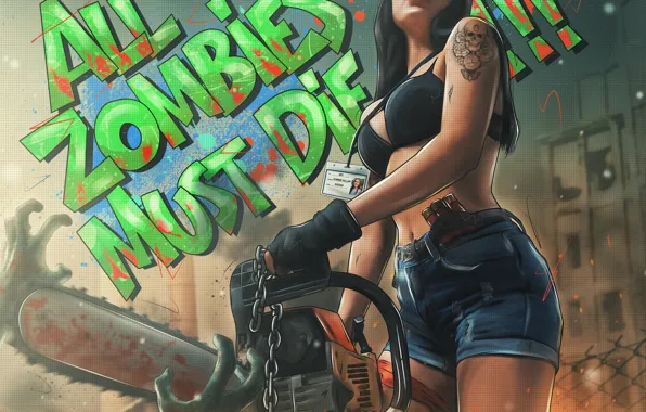 Девушка, Очки, Стиль, Апокалипсис, Брюнетка, Zombie, Тату, Татуировка