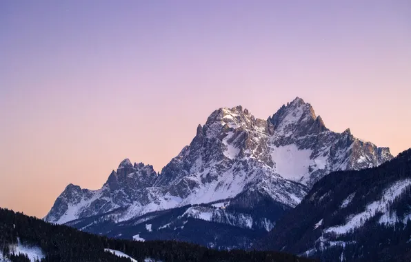 Лес, Утро, Италия, Italy, Morning, Forest, Снежные горы, Three Peaks