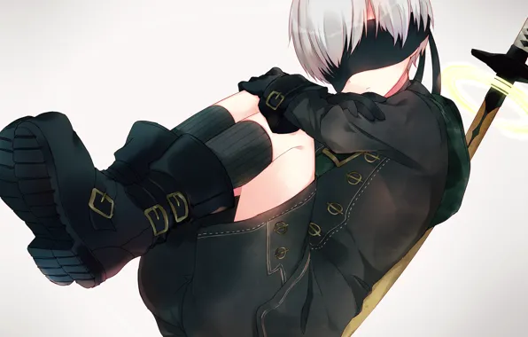 Фон, меч, мальчик, повязка на глаза, Nier Automata, YoRHa No 9 Type S