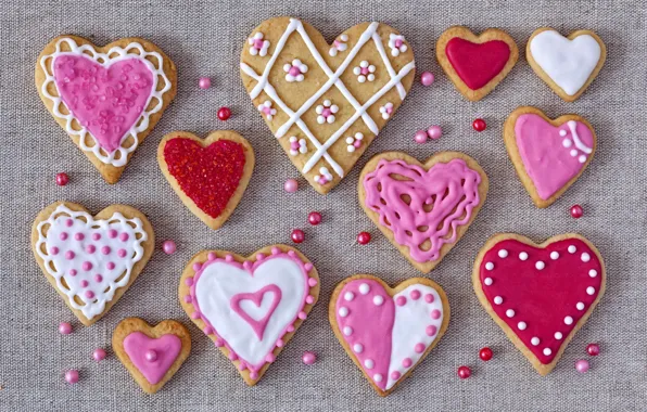 Праздник, печенье, сердечки, love, выпечка, hearts, valentines, глазурь