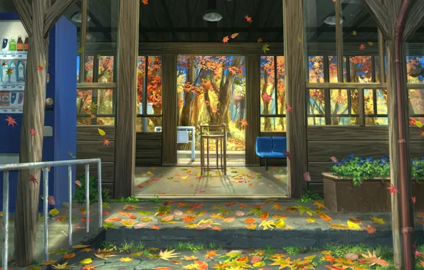 Картинка осень, листья, природа, крыльцо