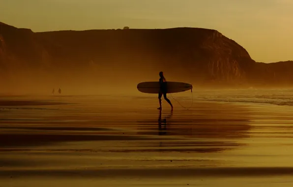 Waves, beach, sunset, surfer, longboard, extreme sport