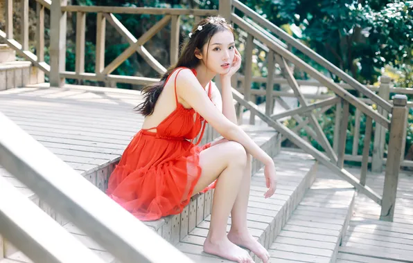 Beautiful, Asian, Model, Woman, Cute, Pretty, Sunny, Sitting