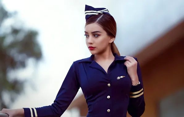 Girl, model, pretty, face, plane, pose, costume, portrait