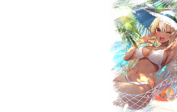 Kawaii, girl, beach, sea, boobs, anime, sun, pretty