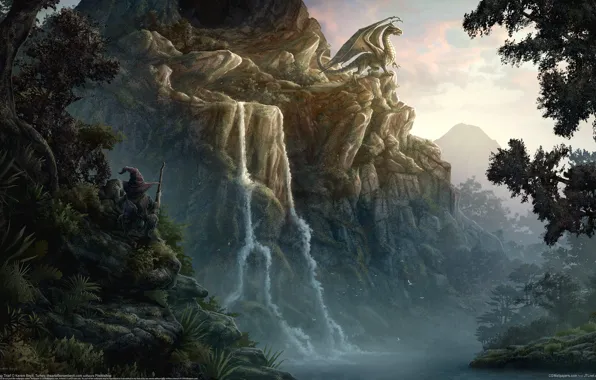 Картинка горы, фентези, дракон, Kerem Beyit