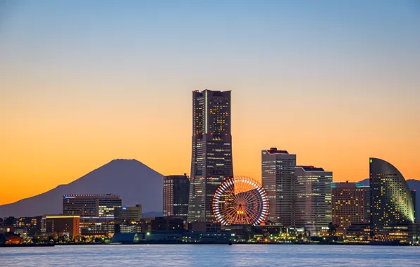 Залив, колесо обозрения, bay, Yokohama, Fuji, ferris wheel