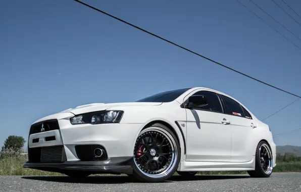 Картинка white, wheels, black, mitsubishi, lancer, evolution