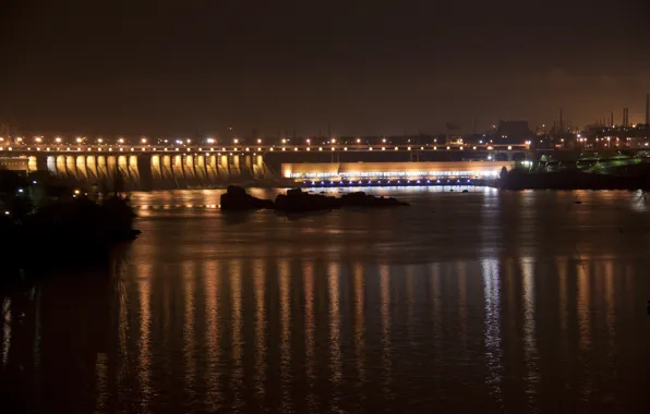 Картинка ночь, огни, плотина, Запорожье