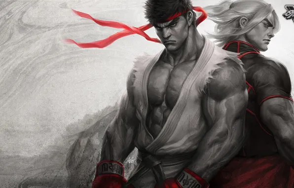 Картинка art, бойцы, ken, street fighter, ryu