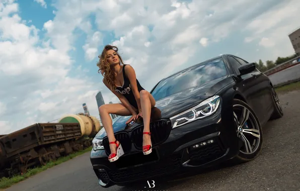 Облака, улыбка, BMW, БМВ, красивая девушка, smile, clouds, beautiful girl